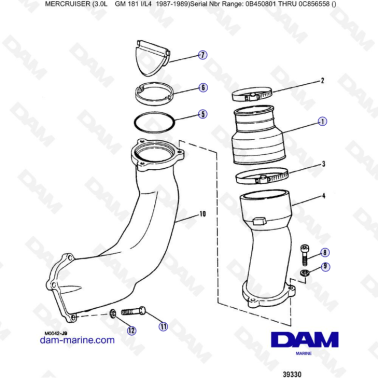 Mercruiser 3.0L avant 1990 - Exhaust system (old design)