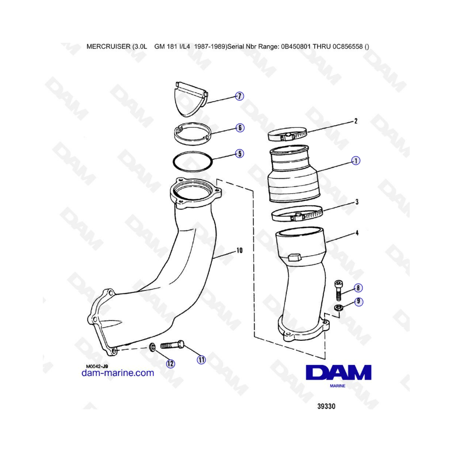 Mercruiser 3.0L avant 1990 - Exhaust system (old design)