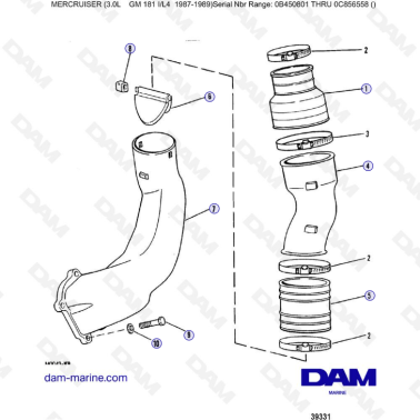 Mercruiser 3.0L avant 1990 - Exhaust system (new design)