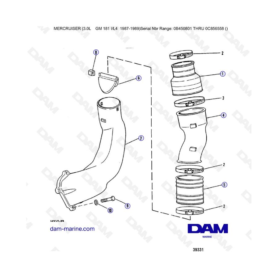 Mercruiser 3.0L avant 1990 - Exhaust system (new design)