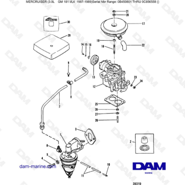 Mercruiser 3.0L avant 1990 - Fuel pump & carburetor (new design)