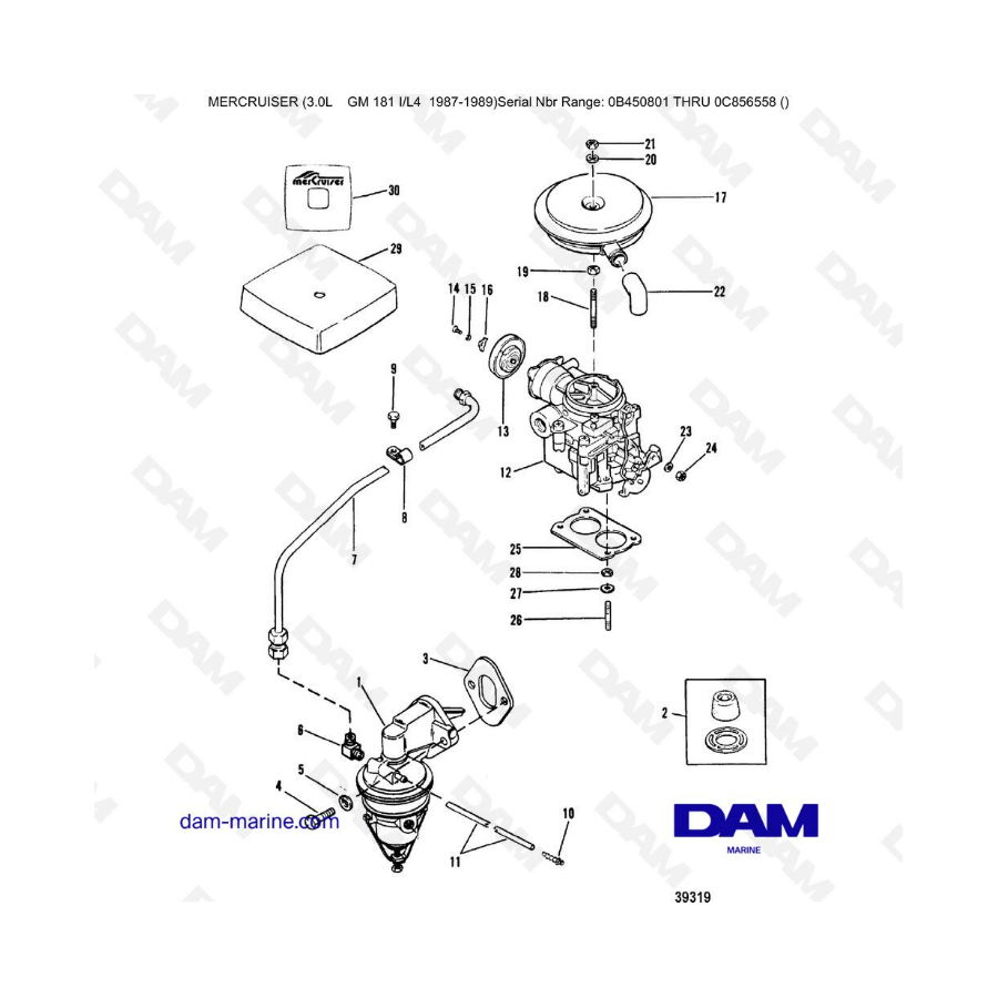 Mercruiser 3.0L avant 1990 - Fuel pump & carburetor (new design)