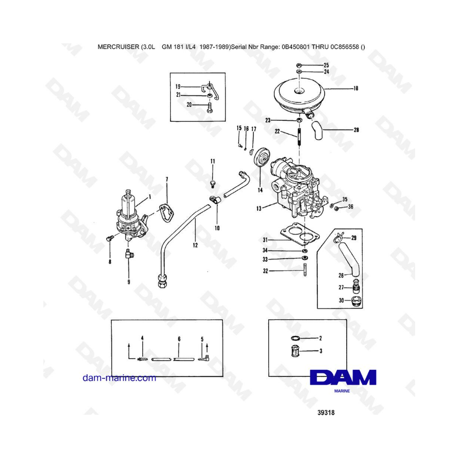 Mercruiser 3.0L before 1990 - Fuel pump & carburetor (old design)