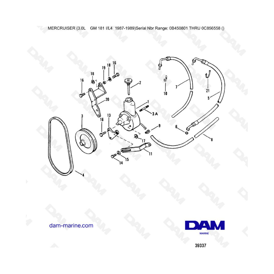 Mercruiser 3.0L avant 1990 - Power steering pump assembly