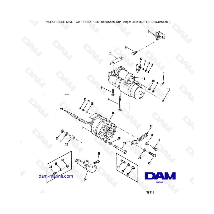 Mercruiser 3.0L avant 1990 - Starter motor & alternator
