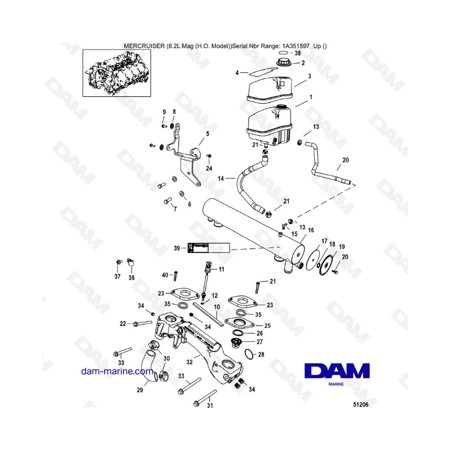 Mercruiser 502 MAG MPI HO - Cooling system, fresh water components (SN 2A041665 & +) Mercruiser 502 MAG MPI HO - Cooling system, fresh water components (SN 2A041665 & +)