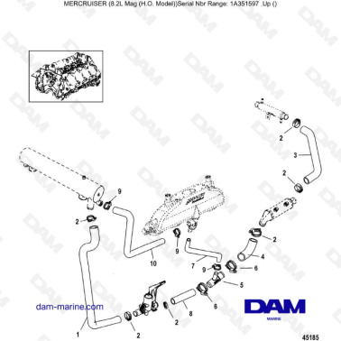 Mercruiser 502 MAG MPI HO - Cooling system, raw water components, port