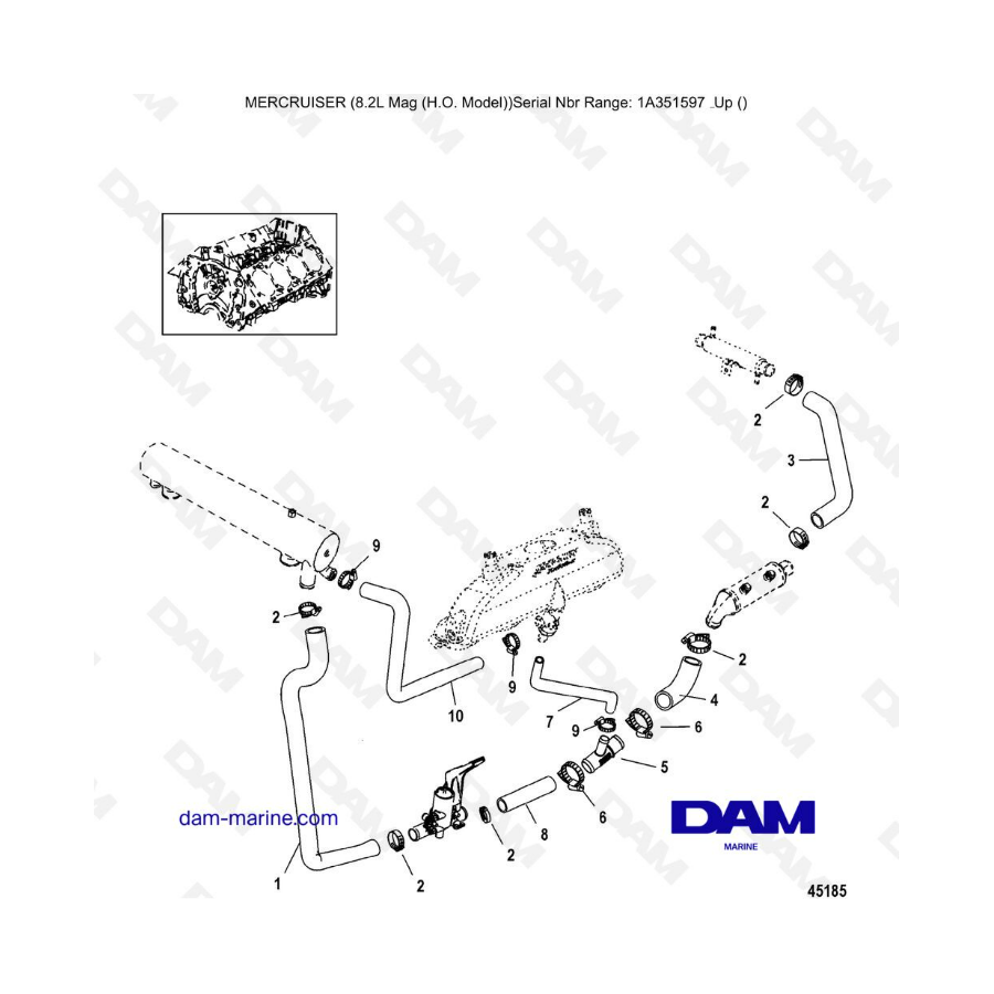 Mercruiser 502 MAG MPI HO - Cooling system, raw water components, port