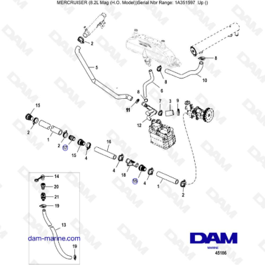Mercruiser 502 MAG MPI HO - Cooling system, raw water components, starboard