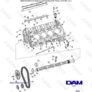 Mercruiser 502 MAG MPI HO - Cylinder block & camshaft