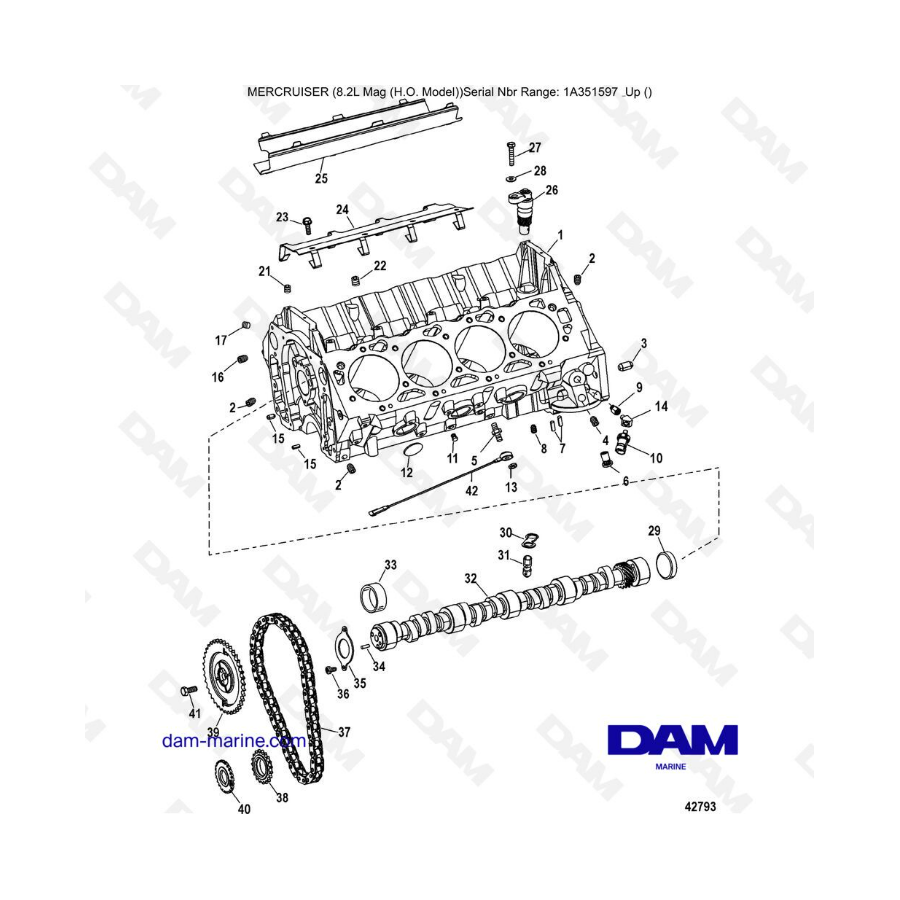 Mercruiser 502 MAG MPI HO - Cylinder block & camshaft