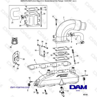 Mercruiser 502 MAG MPI HO - Exhaust manifold, elbow & riser