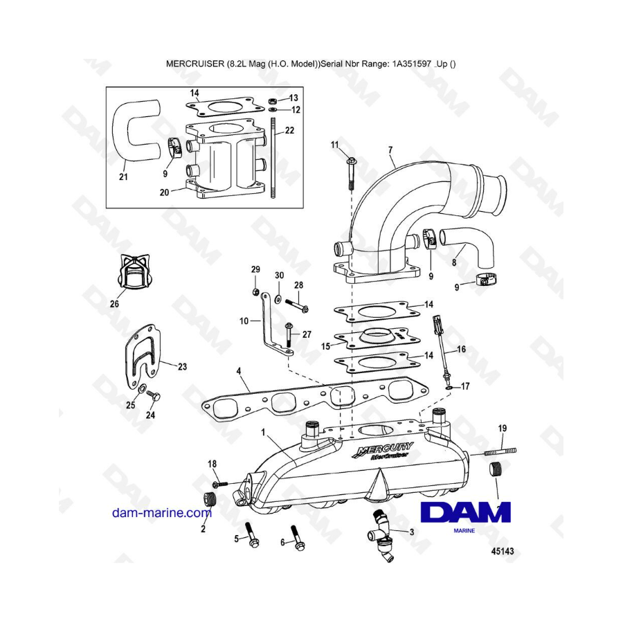 Mercruiser 502 MAG MPI HO - Exhaust manifold, elbow & riser