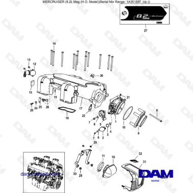 Mercruiser 502 MAG MPI HO - Throttle body, mechanical throttle shift