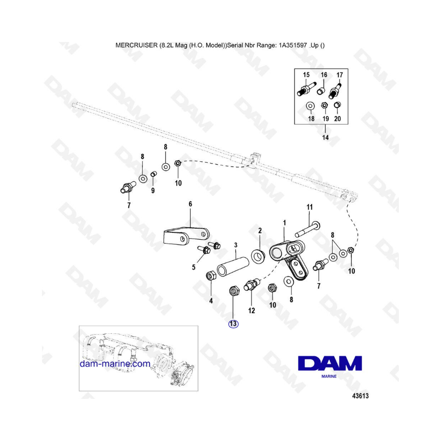 Mercruiser 502 MAG MPI HO - Throttle lever assembly, mechanical throttle shift