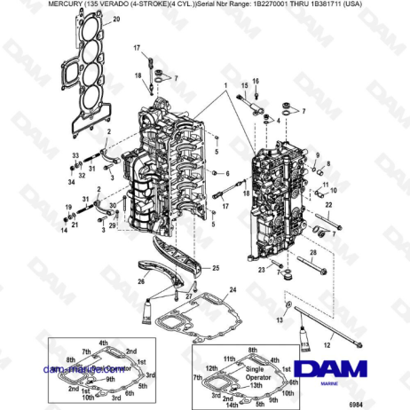 Mercury Verado 135 (N.S IB227001 to IB381711) - Cylinder block