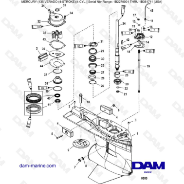 Mercury Verado 135 (SN 1B2270001 à IB381711) - Gear housing (driveshaft)