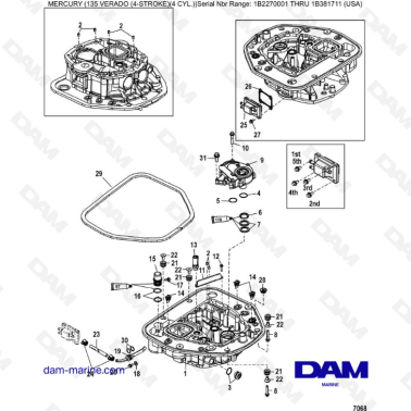 Mercury Verado 135 (SN 1B2270001 à IB381711) - Oil pump / Adaptor plate-upper