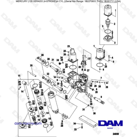 Mercury Verado 135 (SN 1B2270001 to IB381711) - Power trim components