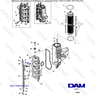 Mercury Verado 135 (SN 1B381712 à 1B517158) - Charge cooler/Intake manifold