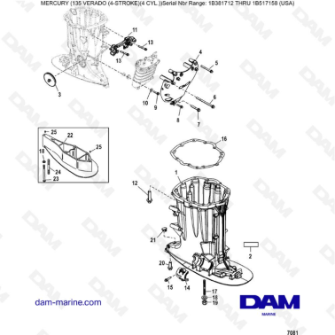 Mercury Verado 135 (SN 1B381712 à 1B517158) - Driveshaft housing