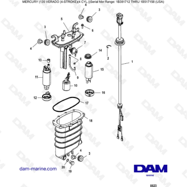 Mercury Verado 135 (SN 1B381712 à 1B517158) - Fuel supply module