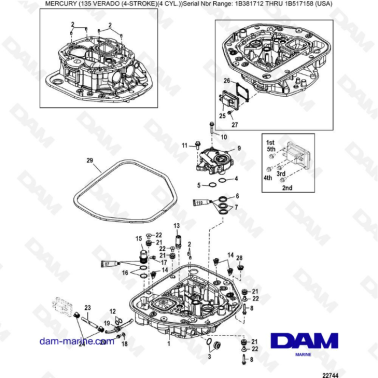 Mercury Verado 135 (SN 1B381712 à 1B517158) - Oil pump / Adaptor plate-upper