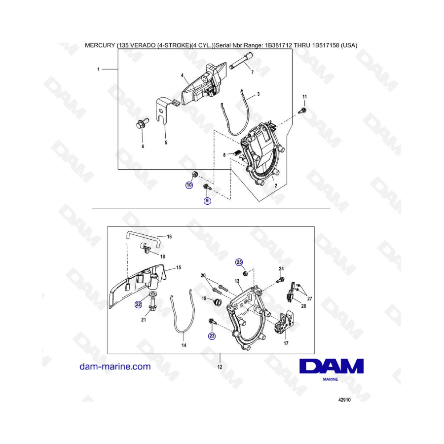 Mercury Verado 135 (SN 1B381712 à 1B517158) - Rear cowl, latch assembly