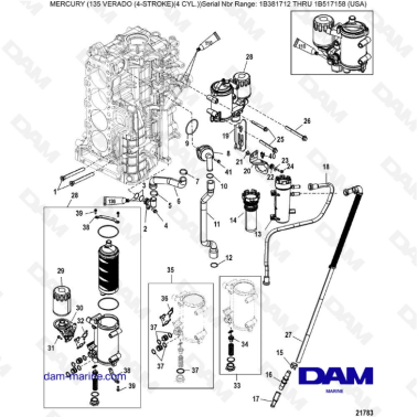 Mercury Verado 135 (SN 1B381712 à 1B517158) - Starboard cylinder block/oil cooler