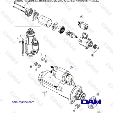 Mercury Verado 135 (SN 1B381712 à 1B517158) - Starter motor