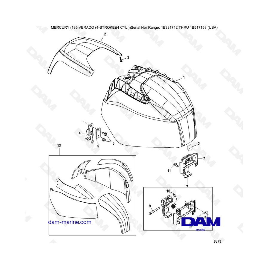 Mercury Verado 135 (SN 1B381712 à 1B517158) - Top cowl