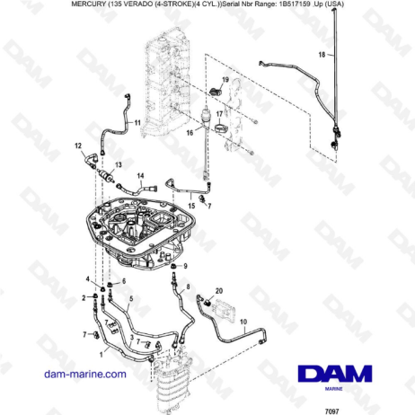 Mercury Verado 135 (SN 1B517159 y posteriores) - Enrutamiento de manguera de placa adaptadora