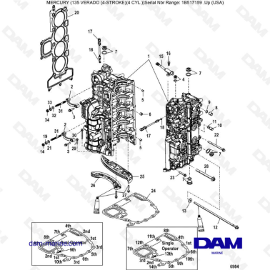 Mercury Verado 135 (SN 1B517159 & plus) - Cylinder block