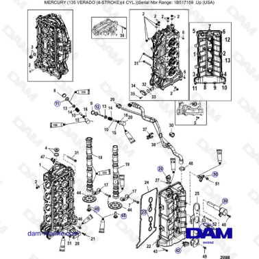 Mercury Verado 135 (SN 1B517159 & plus) - Cylinder head & camshaft