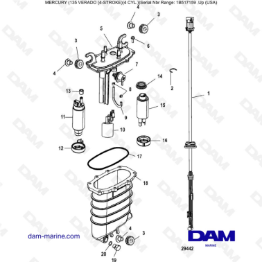 Mercury Verado 135 (SN 1B517159 & plus) - Fuel supply module