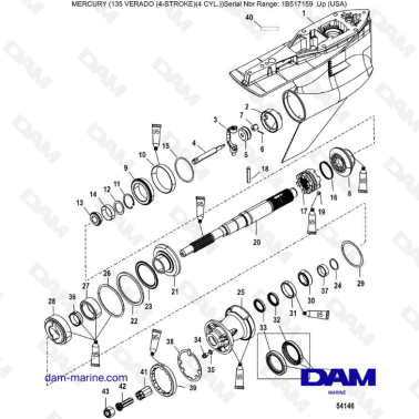 Mercury Verado 135 (SN 1B517159 & plus) - Gear housing, prop shaft-counter rotation 2B026817 & +