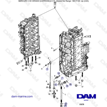 Mercury Verado 135 (SN 1B517159 & plus) - Port cylinder block components