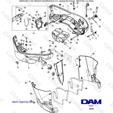 Mercury Verado 135 (SN 1B517159 & plus) - Rear Cowl