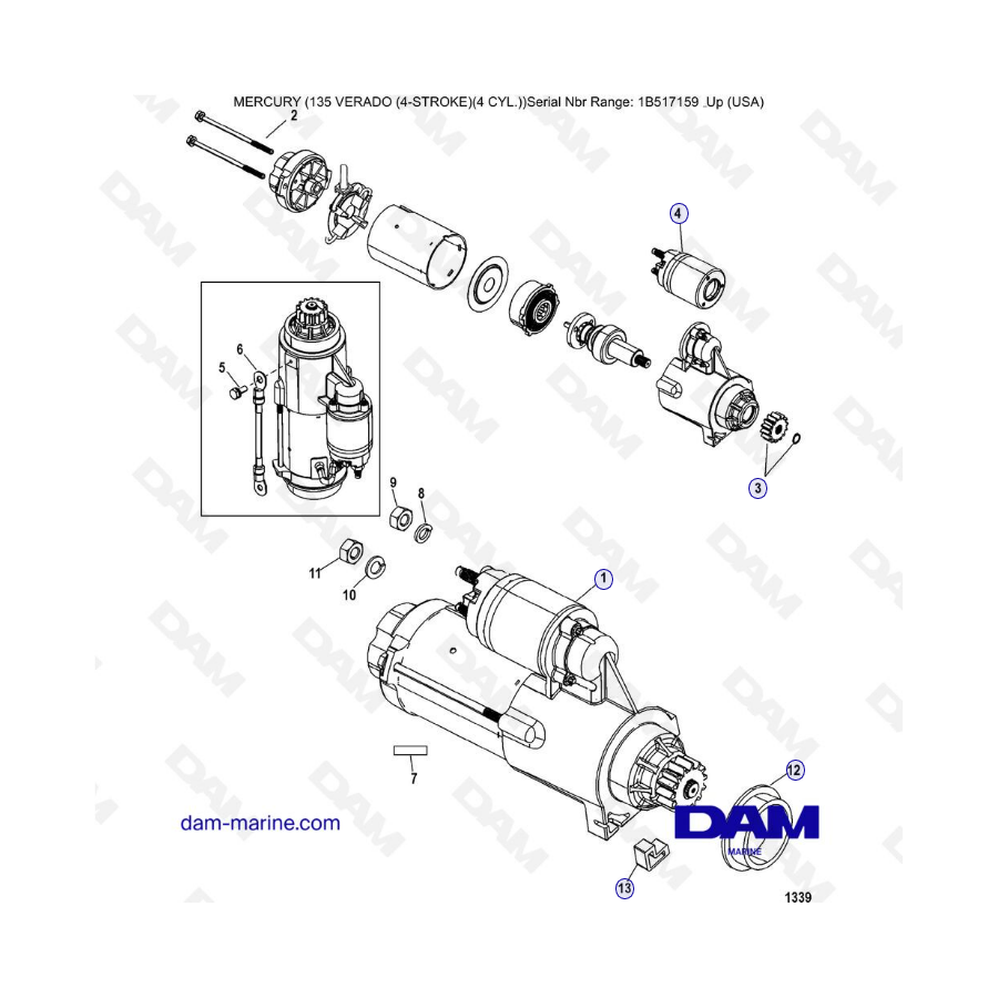 Mercury Verado 135 (SN 1B517159 & plus) - Starter motor