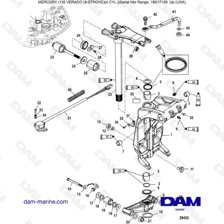 Mercury Verado 135 (SN 1B517159 & up) - Swivel bracket & steering arm