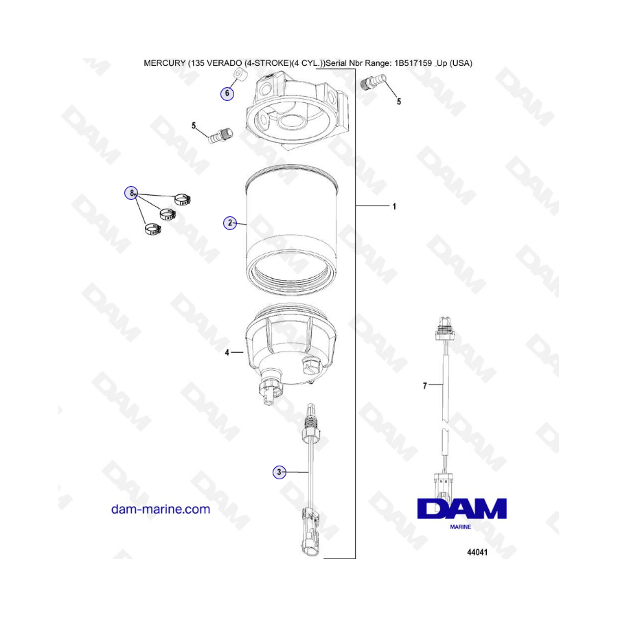 Mercury Verado 135 (SN 1B517159 & plus) - Water separator filter kit, 8M0046336