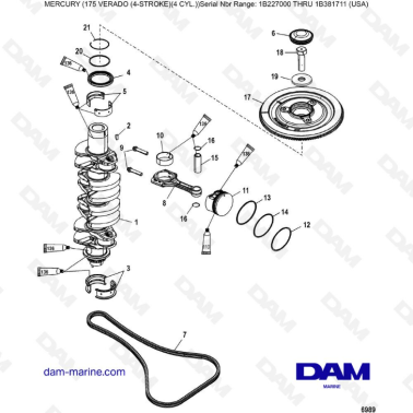 Mercury Verado 175 (SN 1B227000 à 1B381711) - Crankshaft, pistons & connecting rods