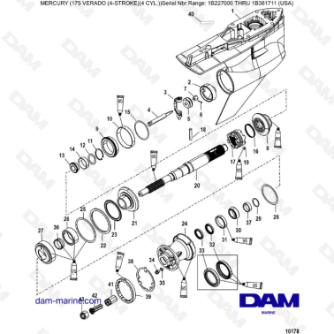 Mercury Verado 175 (1B227000 à 1B381711) - Gear housing, propeller shaft - counter rotation