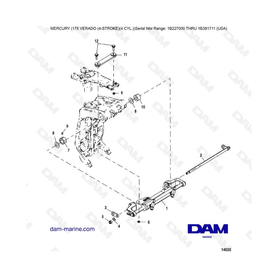 Mercury Verado 175 (1B227000 à 1B381711) - Steering cylinder assembly Mercury Verado 175 (1B227000 à 1B381711) - Steering cylinder assembly