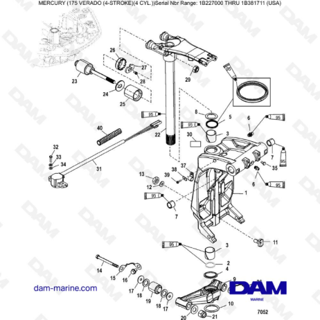 Mercury Verado 175 (1B227000 à 1B381711) - Swivel bracket & steering arm