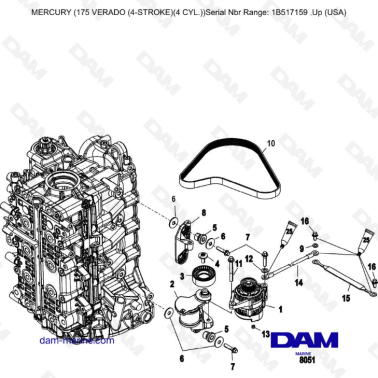 Mercury Verado 175 (1B517159 & +) - Alternator/Belt tensioner mounting