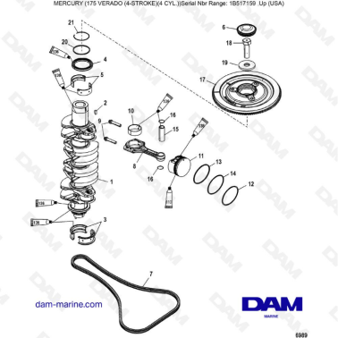 Mercury Verado 175 (1B517159 & +) - Crankshaft, pistons & connecting rods