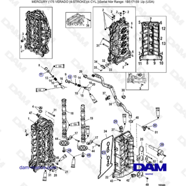Mercury Verado 175 (1B517159 & +) - Cylinder head & camshaft