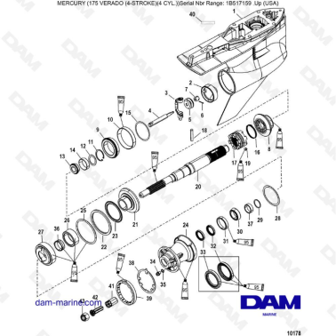Mercury Verado 175 (1B517159 & +) - Gear housing, prop shaft-counter rotation 2B026816 & -