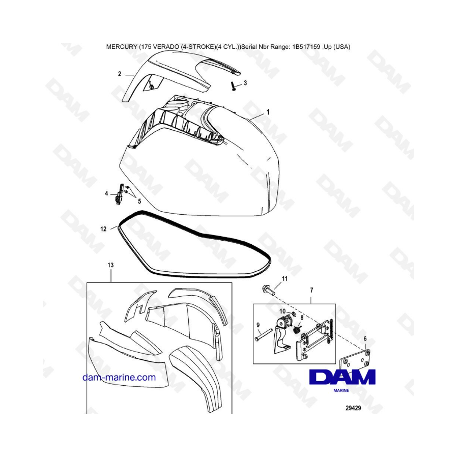 Mercury Verado 175 (1B517159 & +) - Top Cowl